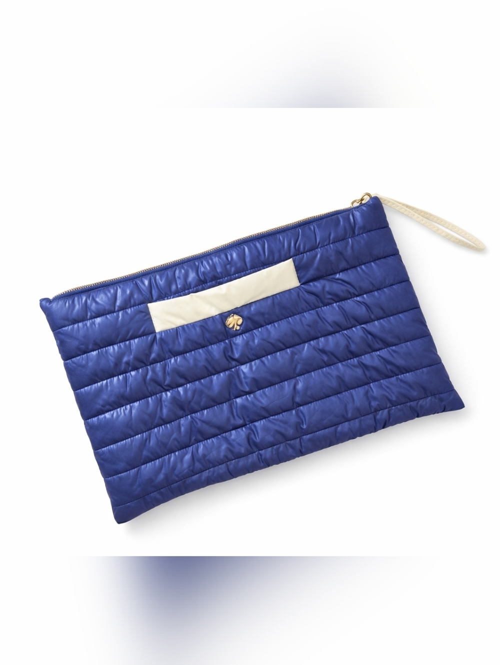 Kate Spade Blue Quilted Nylon Pouch Clutch Cosmetic Bag Gold Logo